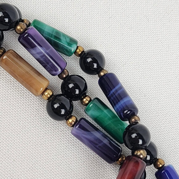 Blue Green & Burgundy Beaded Collar Necklace - Picture 4 of 6